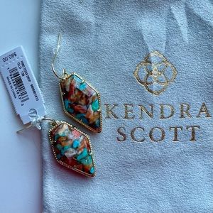 NWT Kendra Scott Tessa Earrings in Bronze Gold Turquoise Magnesite Red Oyster
